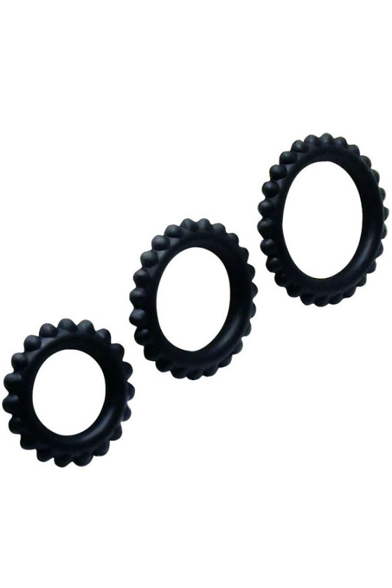 BAILE - TITAN SET 3PCS COCK RING BLACK 2.8 + 2.4 + 1.9 CM