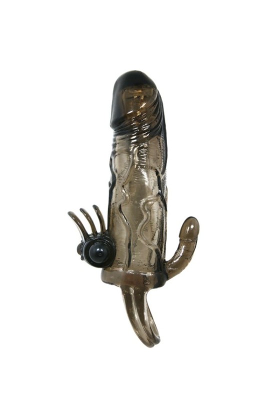 BAILE - BRAVE MAN FUNDA PENE CON CLÍTORIS Y ESTIMULACIÓN ANAL DOBLE BALA NEGRO 16,5 CM