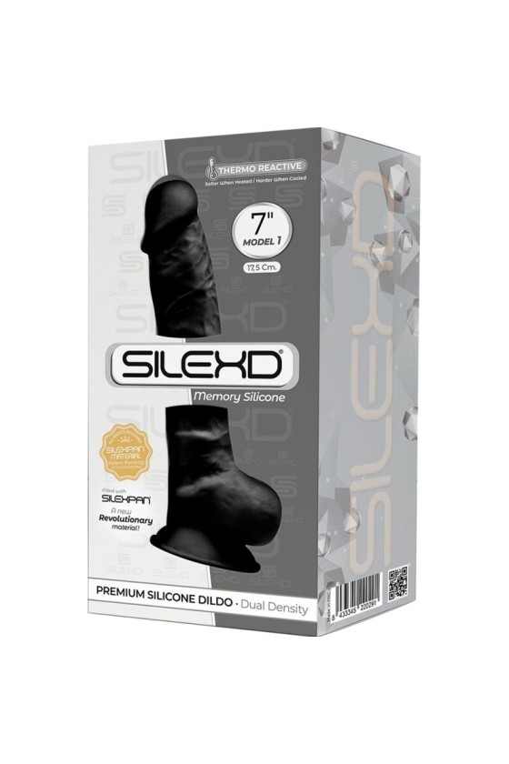 SILEXD - MODEL 1 REALISTIC PENIS PREMIUM SILEXPAN SILICONE BLACK 17.5 CM