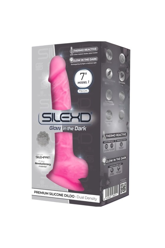 SILEXD - MODEL 1 REALISTISCHER PENIS PREMIUM SILIKON SILEXPAN FLUORESZIERENDES ROSA 17.5 CM