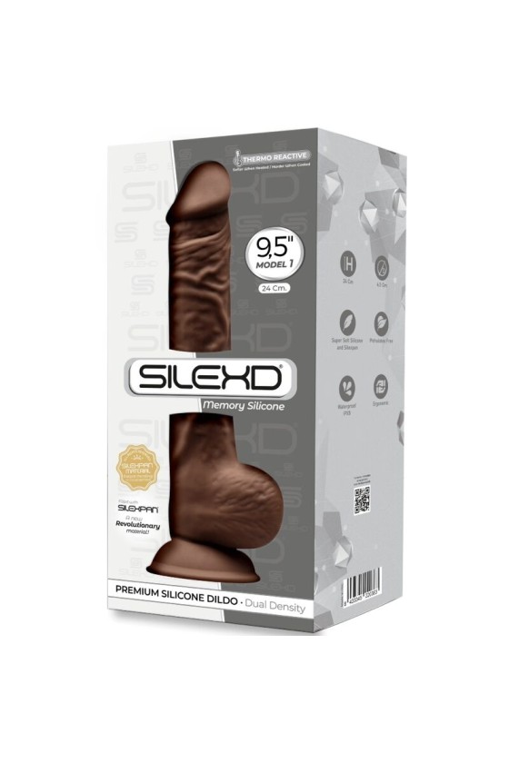 SILEXD - MODÈLE 1 PÉNIS RÉALISTE PREMIUM SILEXPAN SILICONE MARRON 24 CM