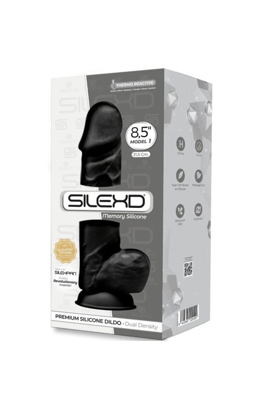 SILEXD - MODEL 1 REALISTIC PENIS PREMIUM SILEXPAN SILICONE BLACK 21.5 CM