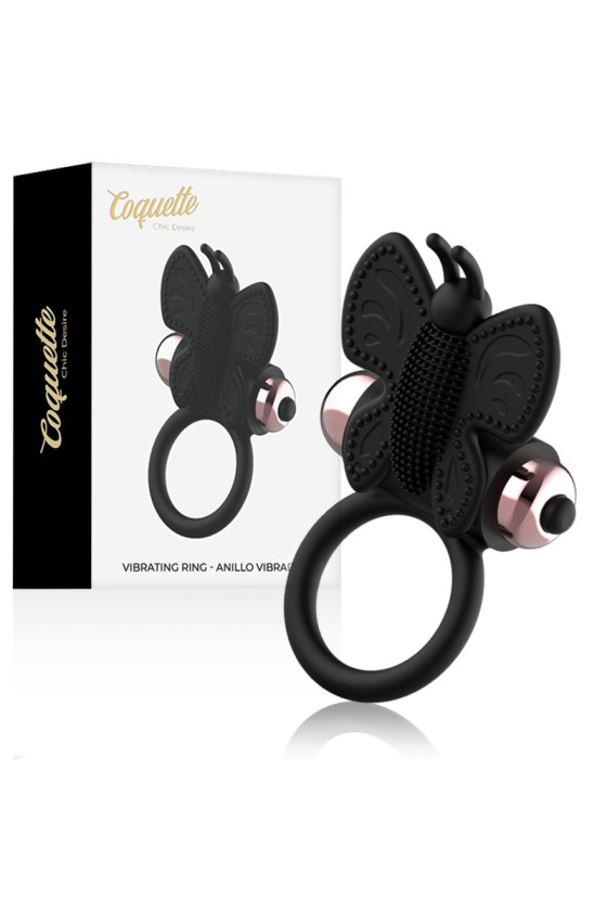 COQUETTE TOYS - COCKRING PAPILLON AVEC VIBRATEUR NOIR/ OR