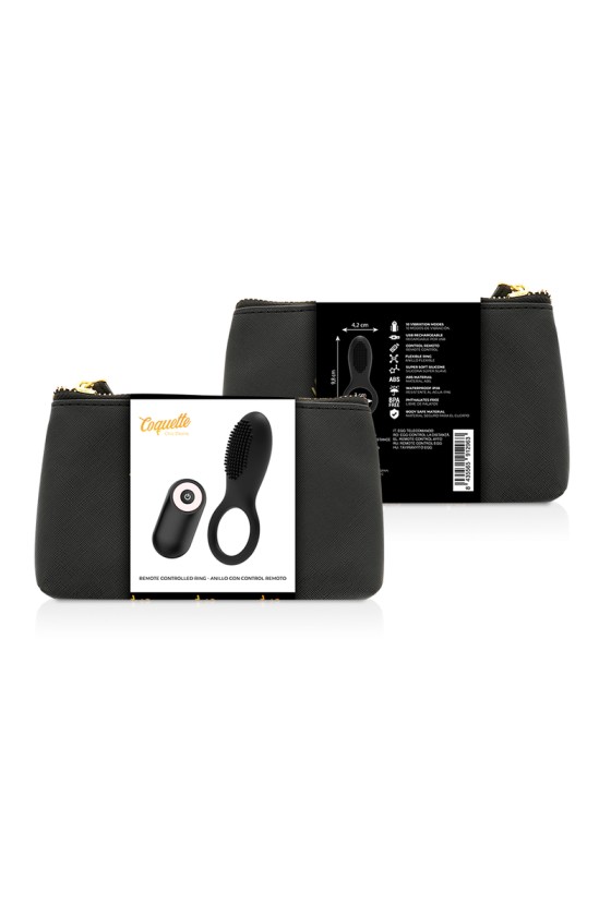 COQUETTE TOYS - COCK RING REMOTE CONTROL RECHARGEABLE BLACK/ GOLD