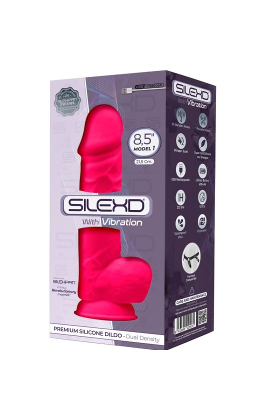 SILEXD - MODEL 1 REALISTIC PENIS VIBRATOR SILICONE PREMIUM SILEXPAN FUCHSIA 21.5 CM