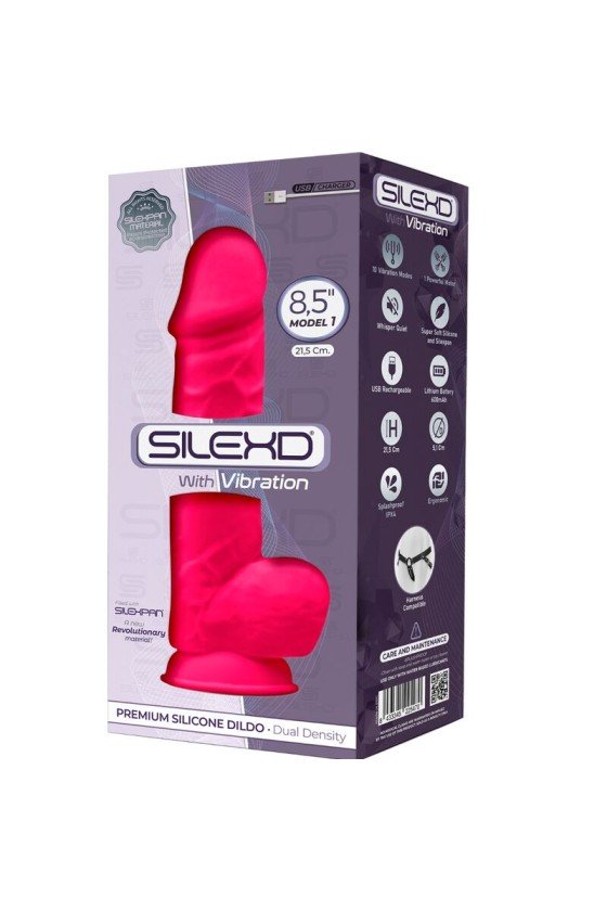 SILEXD - MODÈLE 1 VIBRATEUR PÉNIS RÉALISTE SILICONE PREMIUM SILEXPAN FUCHSIA 21.5 CM