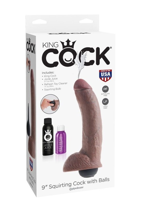 KING COCK - PÉNIS EJACULATEUR RÉALISTE MARRON 22.86 CM