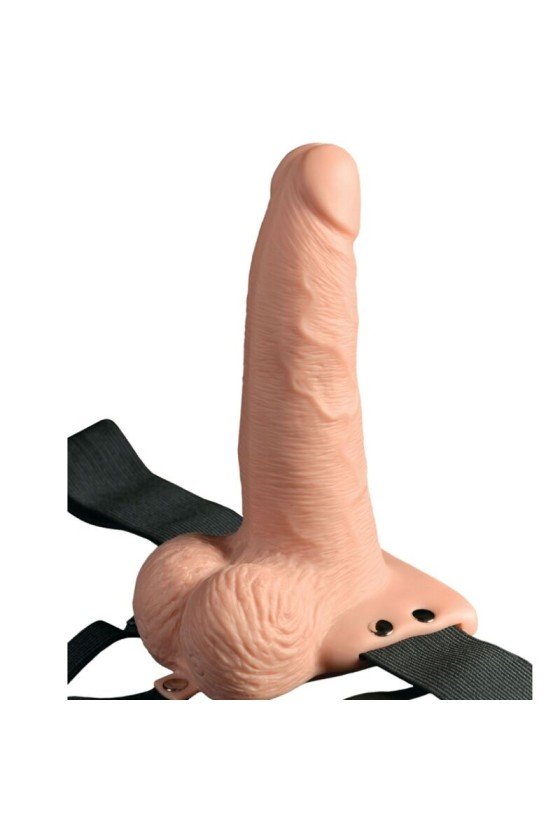 SÉRIE FETISH FANTASY - ARNÊS AJUSTÁVEL COM CONTROLE REMOTO PÊNIS REALISTA COM TESTÍCULOS RECARREGÁVEIS E VIBRADOR 15 CM