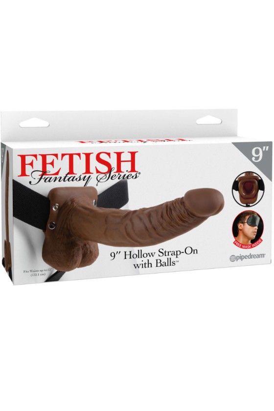 FETISH FANTASY SERIES - SERIES 9 HOLLOW STRAP-ON WITH BALLS 22.9CM BROWN