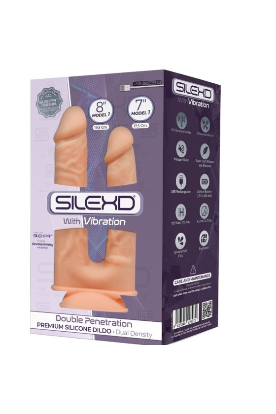 SILEXD - MODELLO 1 VIBRATORE PENE REALISTICO A DOPPIA PENETRAZIONE SILICONE PREMIUM SILEXPAN 17.5 / 19.5 CM