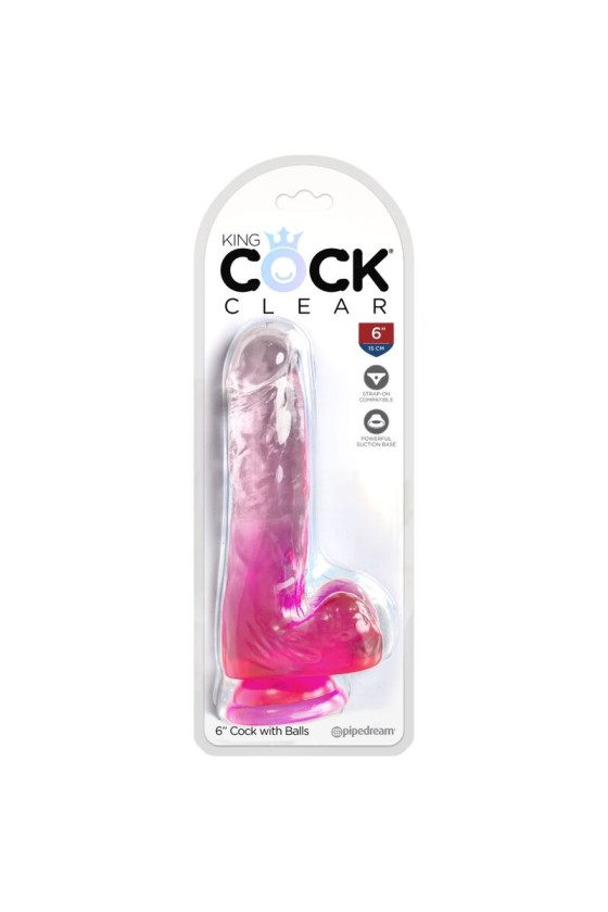 KING COCK - CLEAR PENE REALISTICO CON SFERE 13.5 CM ROSA