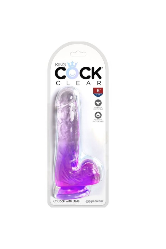 KING COCK - CLEAR REALISTIC PENIS WITH BALLS 13.5 CM PURPLE