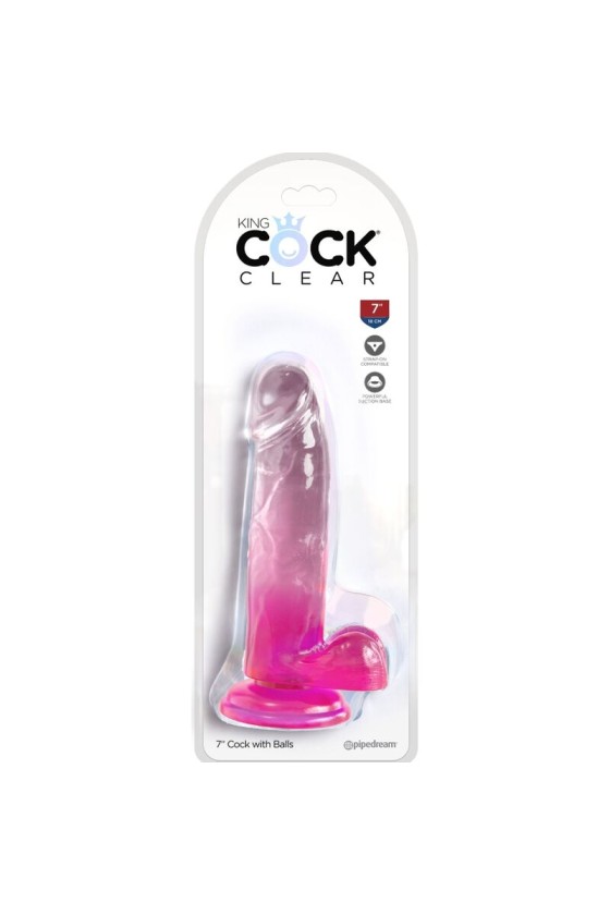 KING COCK - CLEAR REALISTISCHER PENIS MIT KUGELN 15.2 CM ROSA