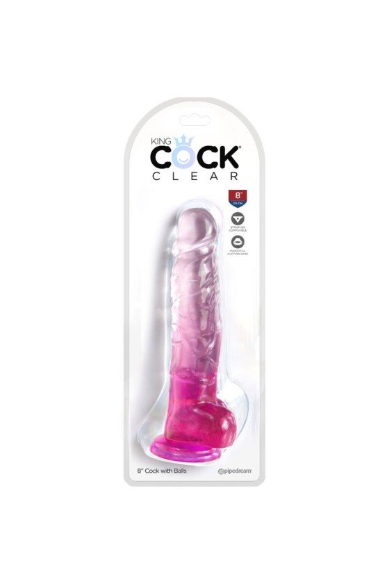 KING COCK - PENE REALISTA CLARO CON BOLAS 16,5 CM ROSA