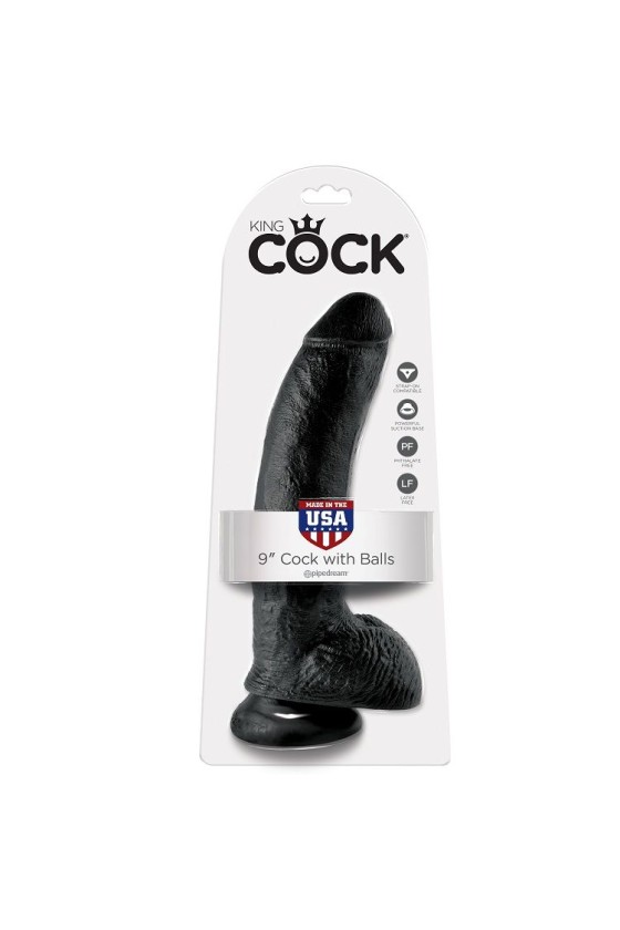 KING COCK - 9 DILDO SCHWARZ MIT EIER 22.9 CM