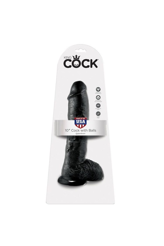 KING COCK - 10 DILDO BLACK WITH BALLS 25.4 CM