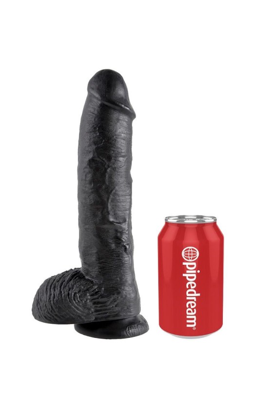 KING COCK - 10 DILDO BLACK WITH BALLS 25.4 CM