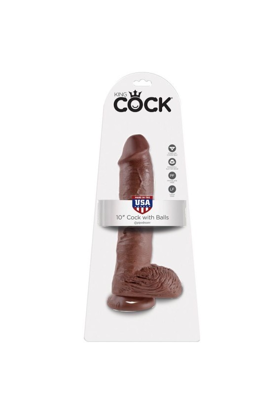 KING COCK - 10 DILDO BRAUN MIT EIER 25.4 CM