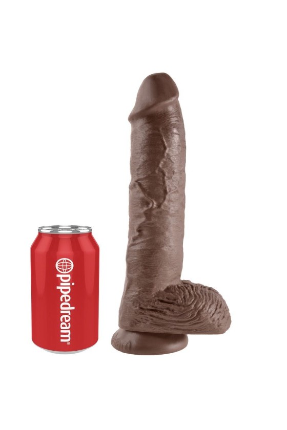 KING COCK - 10 DILDO BRAUN MIT EIER 25.4 CM