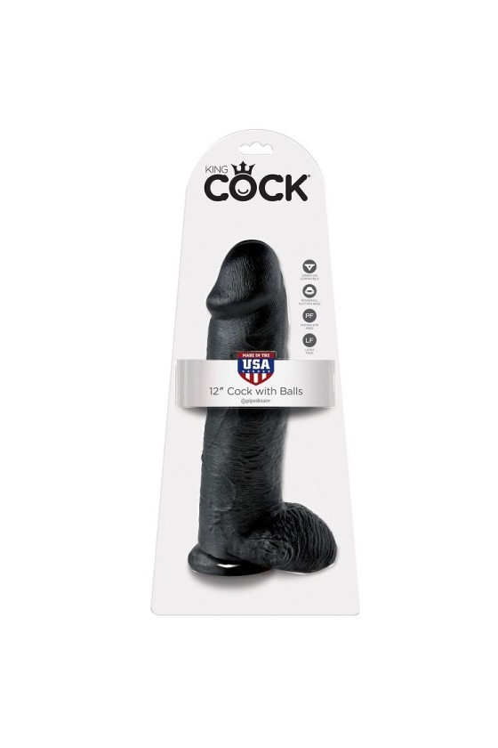 KING COCK - 12 DILDO BLACK WITH BALLS 30.48 CM