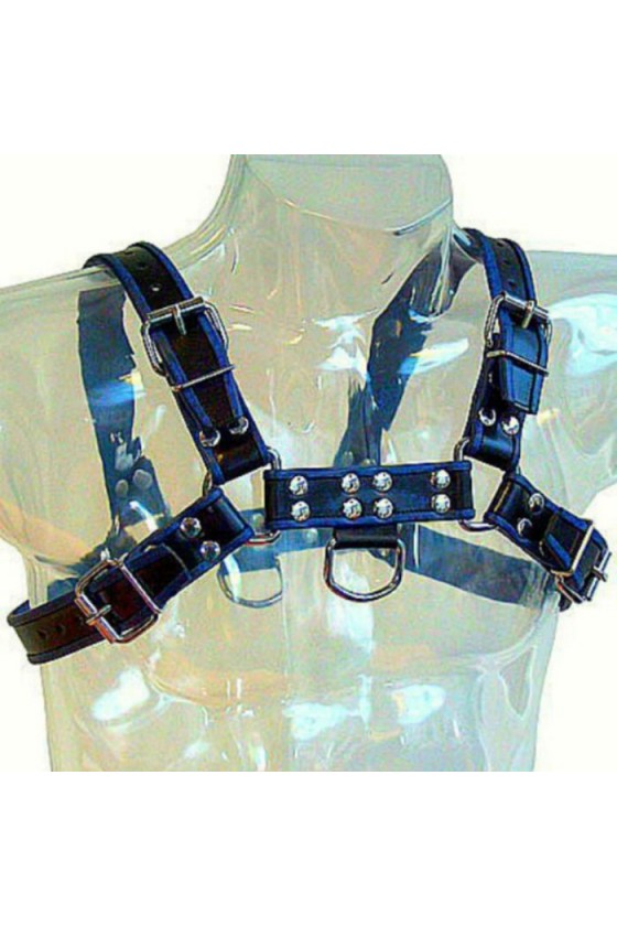 LEATHER BODY - BLUE AND BLACK LEATHER HARNESS CHEST BULLDOG