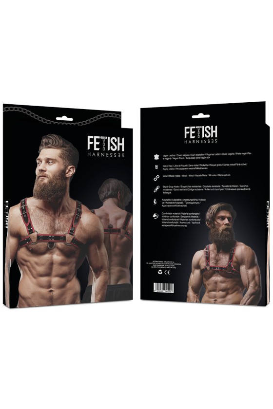 FETISH SUBMISSIVE ATTITUDE - ARNÉS DE PECHO DE PIEL ECOLÓGICA HOMBRE NEGRO/ROJO