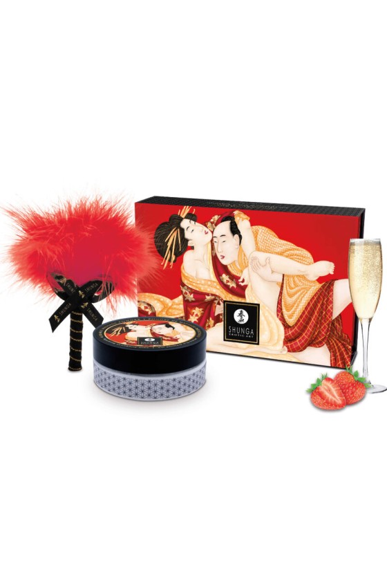 SHUNGA - KIT DE PÓ DE MASSAGEM COMESTÍVEL DE MORANGO