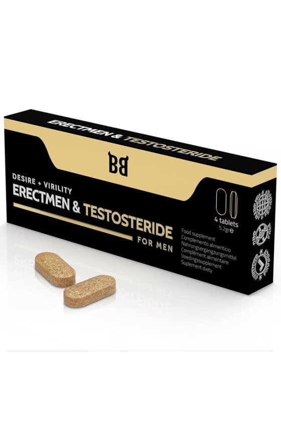 BLACK BULL - ERECTMEN TESTOSTERIDE POWER E TESTOSTERONA PARA HOMENS 4 CÁPSULAS