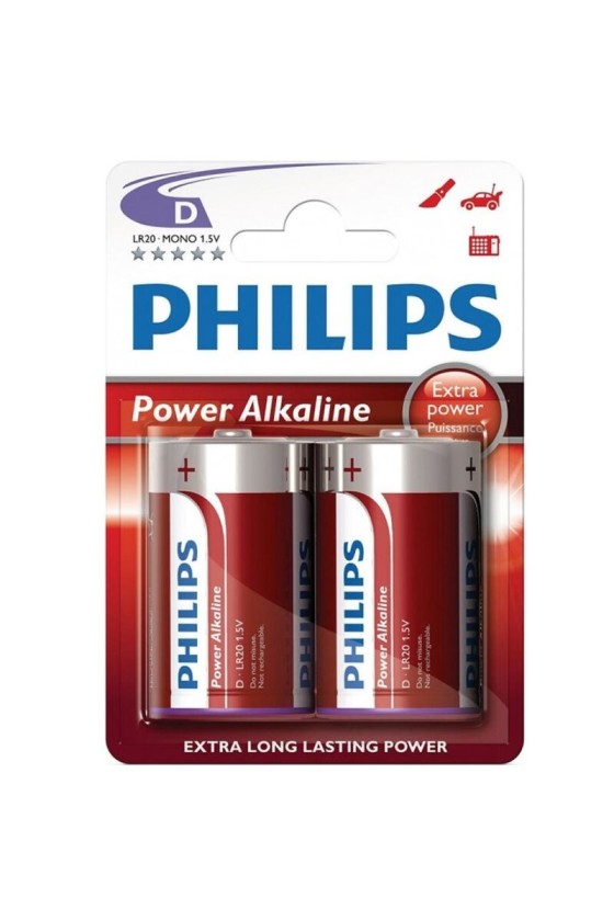 PHILIPS - ENERGÍA ALCALINA PILA D LR20 PACK 2