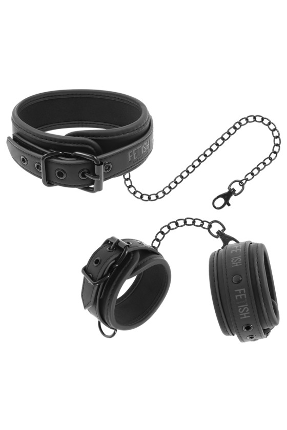 FETISH SUBMISSIVE - VEGAN LEATHER NECKLACE AND HANDCUFFS WITH NOPRENE LINING