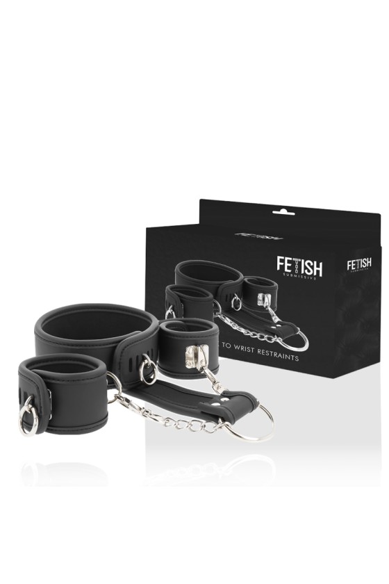 FETISH SUBMISSIVE - VEGAN LEATHER NECKLACE AND HANDCUFFS WITH NOPRENE LINING