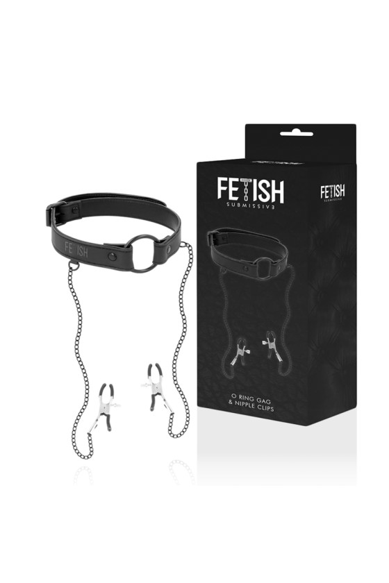 FETISH SUBMISSIVE - GAG RING WITH NIPPLE CLAMPS