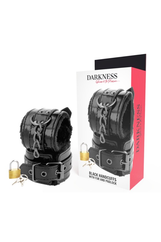 DARKNESS - MENOTTES AJUSTABLES EN CUIR NOIR AVEC CADENAS