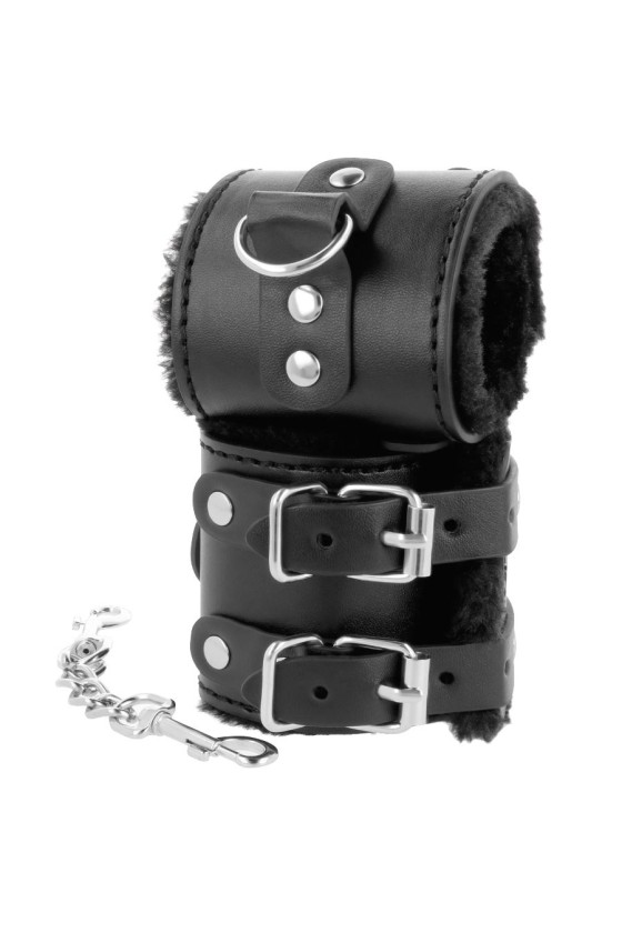 DARKNESS - BLACK ADJUSTABLE LEATHER HANDCUFFS WITH LINING