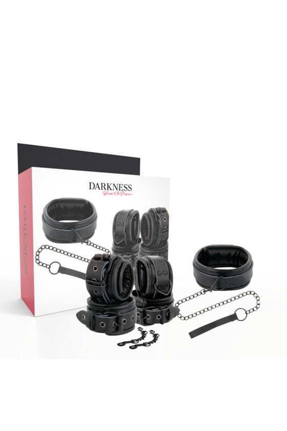 DARKNESS - MENOTTES ET COLLIER EN CUIR NOIR