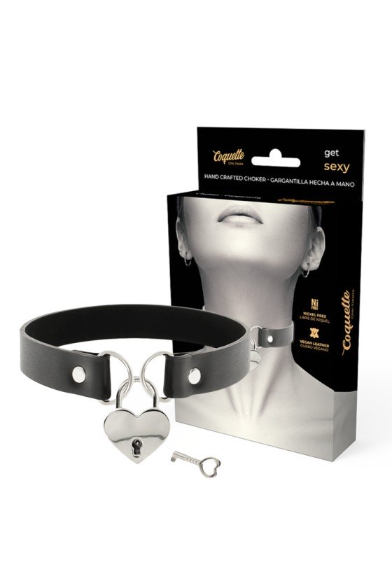 COQUETTE - CHIC DESIRE COLLAR DE PIEL VEGANA CON CORAZÓN ACCESORIO CON LLAVE