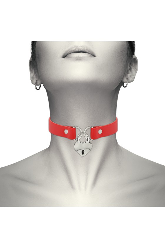 COQUETTE - CHIC DESIRE COLLIER EN CUIR VEGAN ROUGE AVEC ACCESSOIRE COEUR AVEC CL?