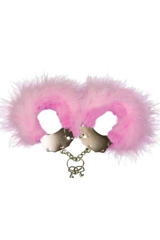 ADRIEN LASTIC - METAL HANDCUFFS WITH PINK FEATHERS