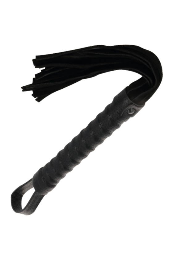 DARKNESS - BLACK BONDAGE WHIP WITH LEATHER HANDLE