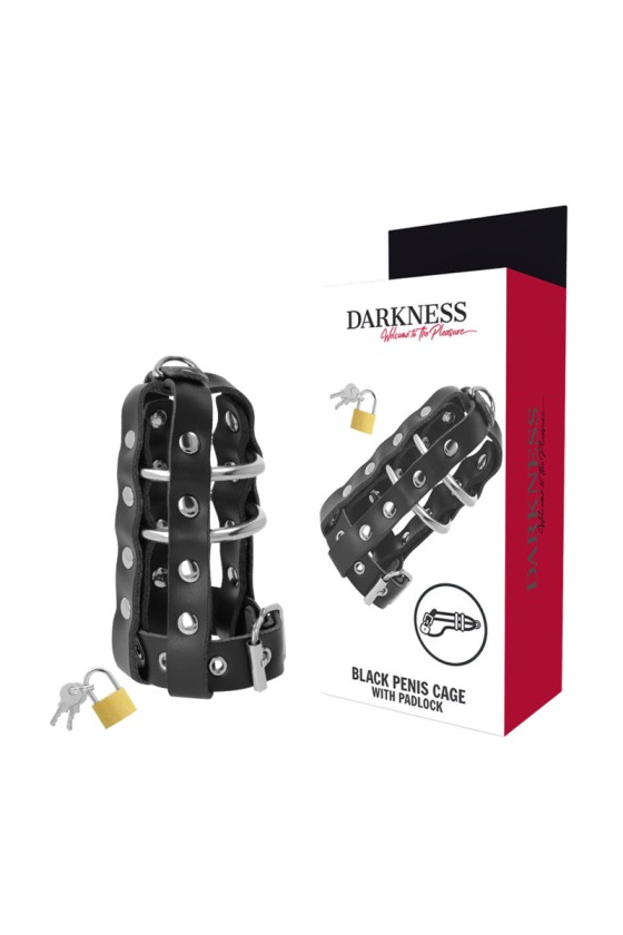 DARKNESS - LEATHER CHASTITY CAGE WITH LOCK