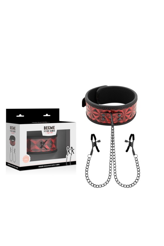 BEGME - RED EDITION COLLAR WITH NIPPLE CLAMPS WITH NEOPRENE LINING