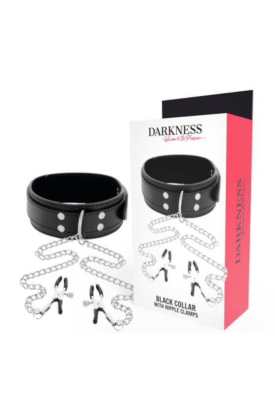 DARKNESS - COLLAR WITH NIPPLE CLAMPS BLACK