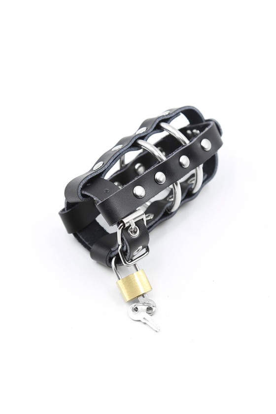 OHMAMA FETISH - LEATHER SHEATH WITH METAL RINGS AND PADLOCK