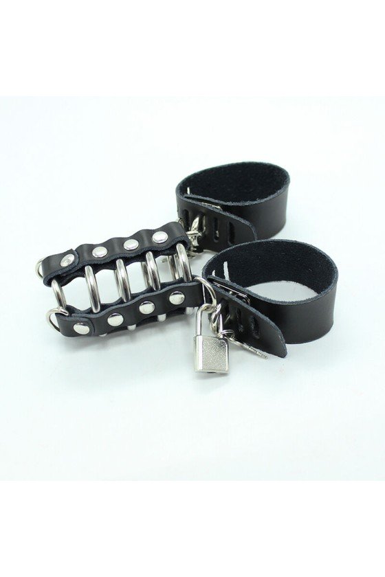 OHMAMA FETISH - PENIS CAGE WITH METAL RINGS AND LEATHER STRAPS