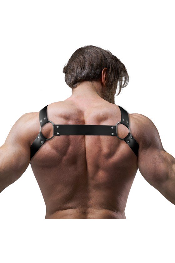 FETISH SUBMISSIVE ATTITUDE - ADJUSTABLE NEOPRENE CROSS-OVER CHEST BULLDOG HARNESS WITH ZIPPERS FOR MEN