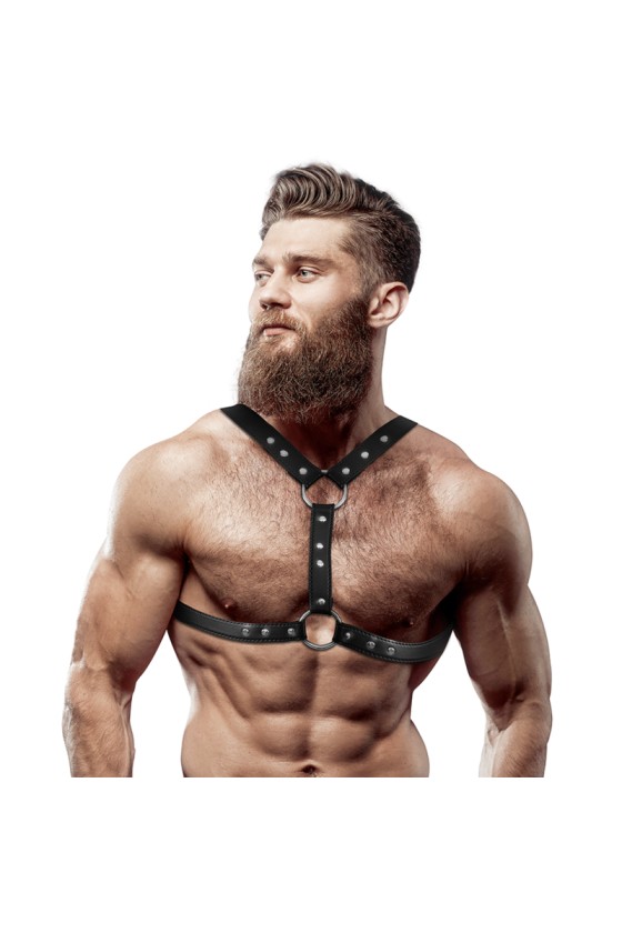 FETISH SUBMISSIVE ATTITUDE - ECO-LEATHER CHEST HARNESS WITH DOUBLE SUPPORT AND STUDS FOR MEN