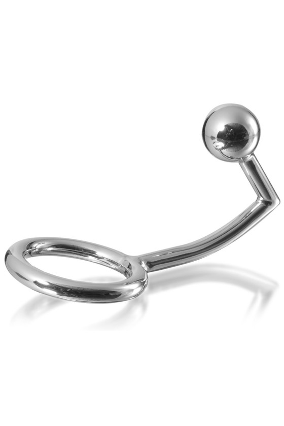 METAL HARD - ANNEAU COCK RING AVEC CROCHET INTRUS ANAL 40MM