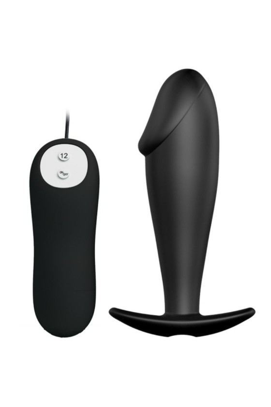 BONITO AMOR - PLUG ANAL DE SILICONE FORMA DE PÉNIS E 12 MODOS DE VIBRAÇÃO PRETO