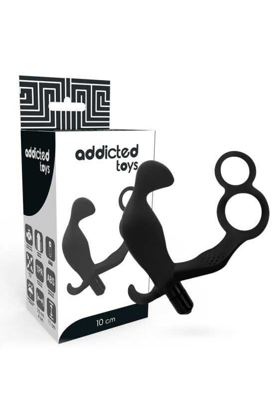 ADDICTED TOYS - ANAL PLUG WITH DOUBLE PENIS RING AND TESTICLES BLACK