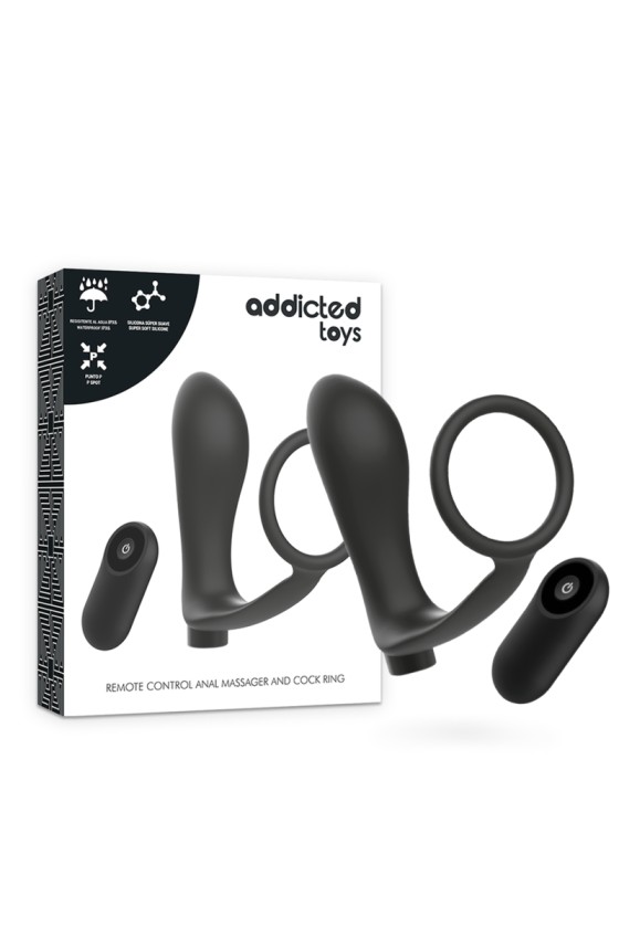 ADDICTED TOYS - ANELLO PER PENE CON TELECOMANDO PLUG ANALE NERO RICARICABILE